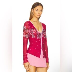 NWT Free People Red Floral Sheer Top Large